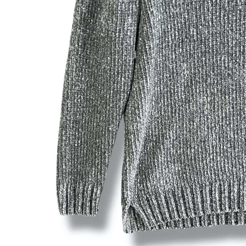 Orvis Sweater Womens Medium Gray Chenille Pullover‎ V Neck Long Sleeve Cozy Knit